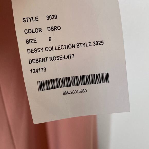 DESSY COLLECTION Diamond Cutout Back Trumpet Gown in Desert Rose - Picture 8 of 10